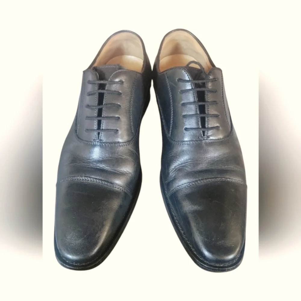 Desai Men's Classic Black Leather Handmade Dress Cap Toes Oxford Shoes Sz 42